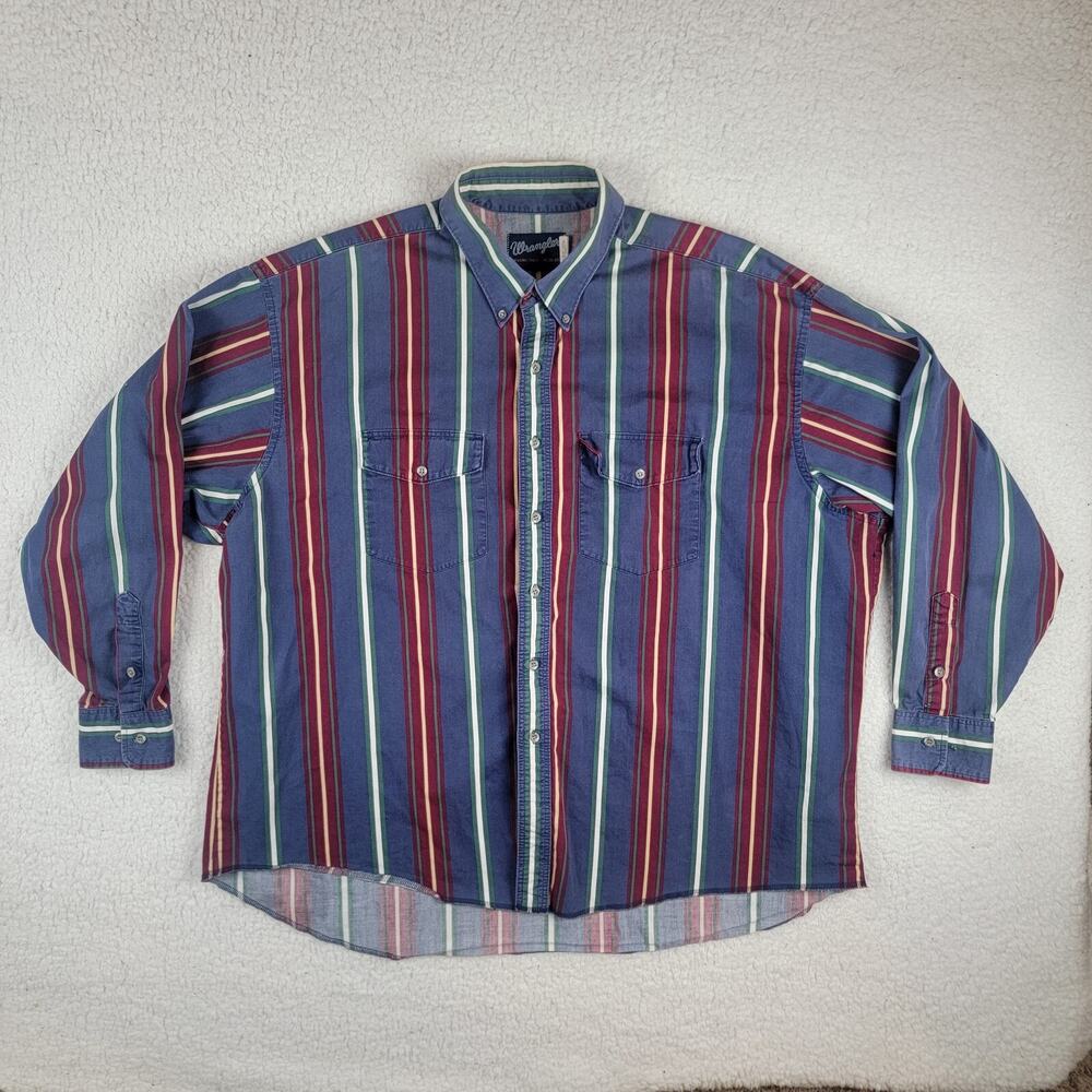 Vintage Wrangler Striped Western X-Long Tails Button Up Shirt Mens 19 X 36 Big